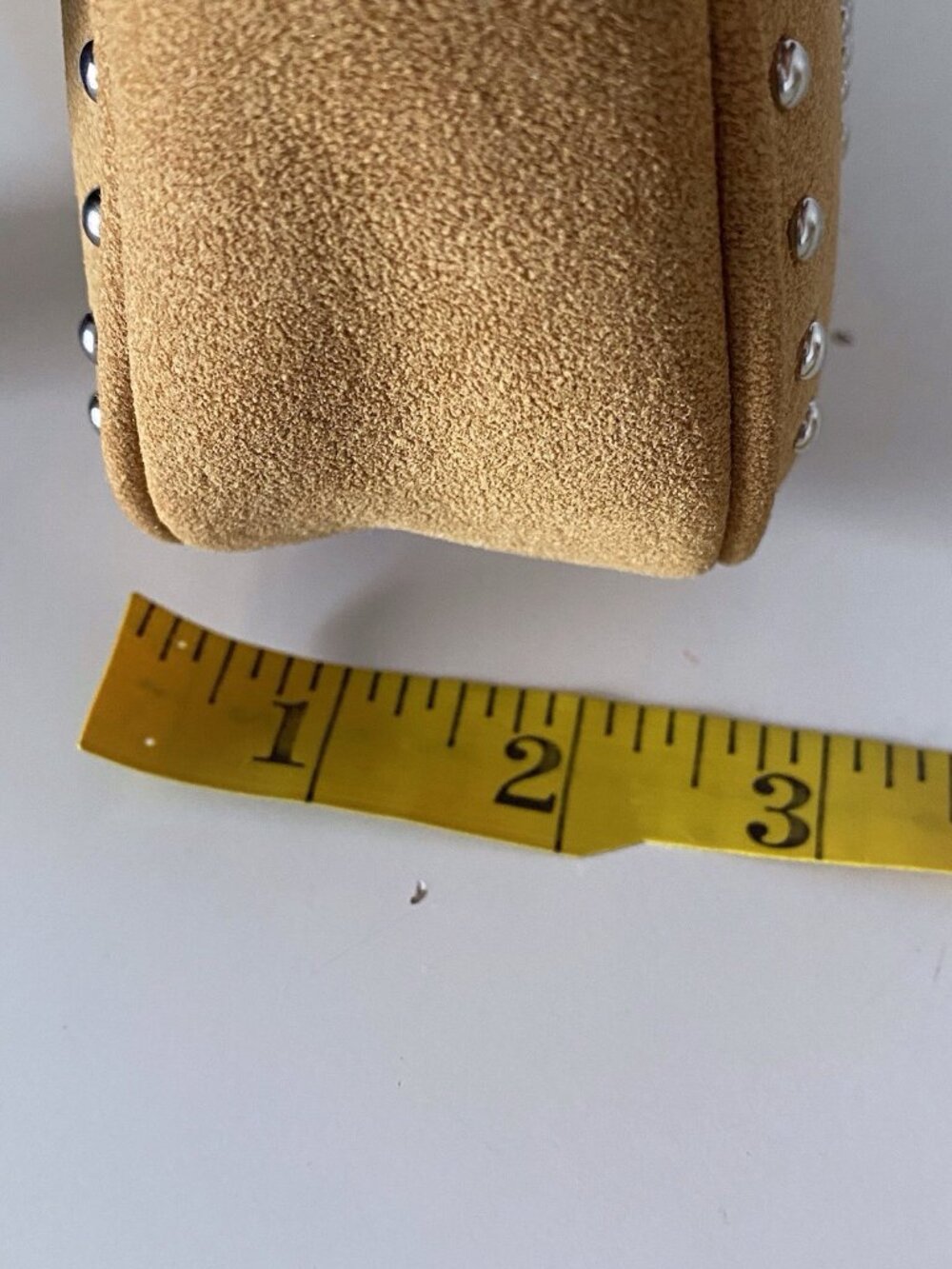 Von Dutch Tan Brown Suede Crescent Shoulder Bag Studded Logo Zip NEW - Picture 11 of 13
